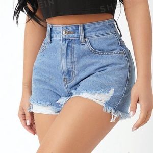 SHEIN Washed Raw Hem Denim Shorts